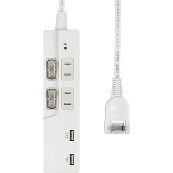 電源タップ 2m 延長コード タップ USB 耐雷 スイング スイッチ付 オート急速充電 ELPA