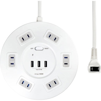 電源タップ 2m 延長コード タップ USB 耐雷 L型 丸型 オート急速充電 ELPA