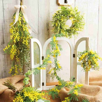 季節装飾(春の花)ミモザスワッグ(造花)長さ50cm ストア・エキスプレス