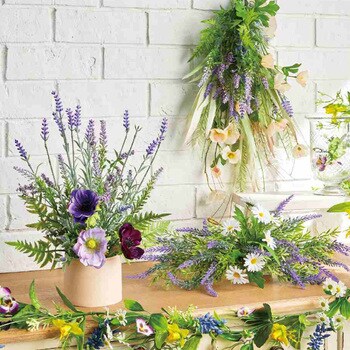 季節装飾(春の花)ラベンダー ワイドスワッグ(造花) 幅40cm ストア・エキスプレス