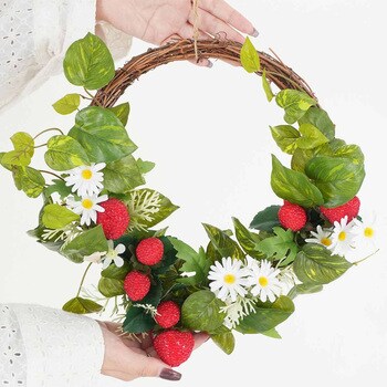 季節装飾(春の花)いちごリース(造花)高さ30cm ストア・エキスプレス
