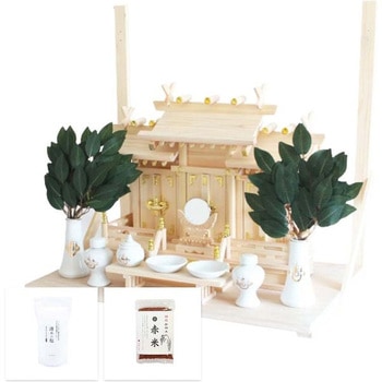 すぐにお祀りできる定番神棚セット【神棚板・神具・榊・塩付き】 神棚の里