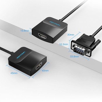 メスマイクロUSBとオーディオポートを備えた VGA - HDMIコンバーター / ブラック VENTION