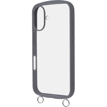 iPhone 16 Like standard Puffull 耐衝撃 バンパー ストラップ金具付き ハイブリッドケース / グレー レイ・アウト