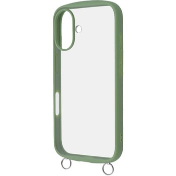 iPhone 16 Like standard Puffull 耐衝撃 バンパー ストラップ金具付き ハイブリッドケース / カーキ レイ・アウト