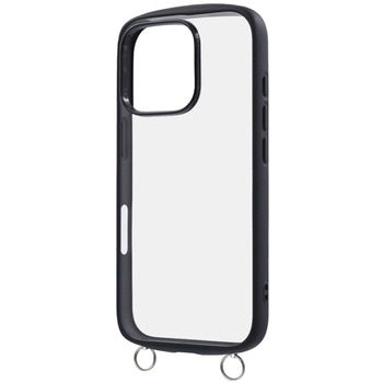 iPhone 16 Pro Like standard Puffull 耐衝撃 バンパー ストラップ金具付き ハイブリッドケース / ブラック レイ・アウト
