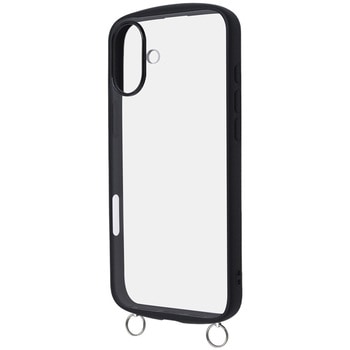 iPhone 16 Plus Like standard Puffull 耐衝撃 バンパー ストラップ金具付き ハイブリッドケース / ブラック レイ・アウト