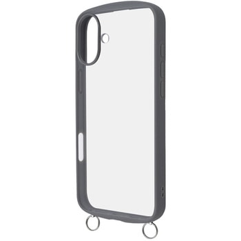 iPhone 16 Plus Like standard Puffull 耐衝撃 バンパー ストラップ金具付き ハイブリッドケース / グレー レイ・アウト