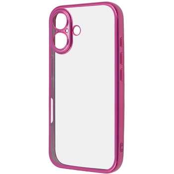 iPhone 16 Like standard 精密設計 カメラ保護 衝撃吸収 バンパー メタリック TPUソフトケース / マゼンタ レイ・アウト