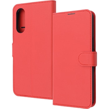 らくらくスマートフォン a / Lite Like standard 耐衝撃 ルーペ付き マグネットベルト シンプル 手帳型レザーケース / レッド レイ・アウト