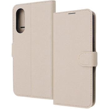 らくらくスマートフォン a / Lite Like standard 耐衝撃 ルーペ付き マグネットベルト シンプル 手帳型レザーケース / シャイニーベージュ レイ・アウト