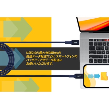 高耐久USBケーブル Type-C to C PD100W対応 USB2.0 レッド テック(TEC)