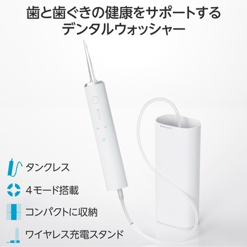 口腔洗浄器 デンタルウォッシャー タンクレス 4種類水流モード 替えノズル 4本(2色×2本) 防水 IPX7 充電式 エレコム