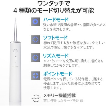 口腔洗浄器 デンタルウォッシャー タンクレス 4種類水流モード 替えノズル 4本(2色×2本) 防水 IPX7 充電式 エレコム