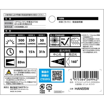 セフメット用ヘッドライトED 500lm 大径照射ユニット タジマツール(TJMデザイン)