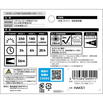 セフメット用ヘッドライトKJS ブースト1000lm フラッドユニット タジマツール(TJMデザイン)