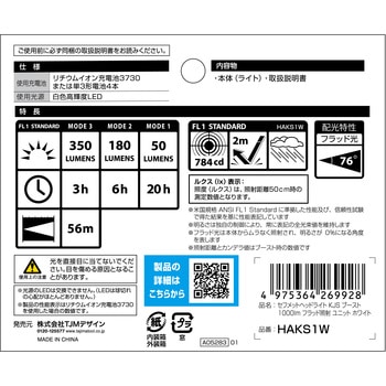 セフメット用ヘッドライトKJS ブースト1000lm フラッドユニット タジマツール(TJMデザイン)