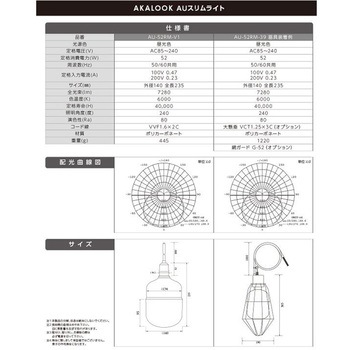 AUスリム照明(ソケット一体型・網ガード付) AKALOOK