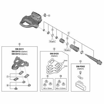 YL8B98020 PD-R8000 ペダル軸ユニット 右 4mm ロング 1個 SHIMANO