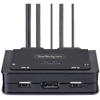 KVMスイッチ/2ポート/シングルモニター/4K60Hz DisplayPort/USB-C接続(DP Altモード)/ケーブル一体型/バスパワー/手元スイッチ ホットキー切換/PC パソコン CPU切替器(2台用)/ケーブルタイプ StarTech.com