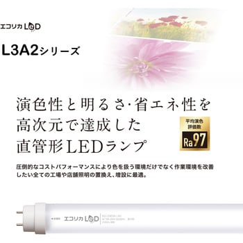直管形LED40形/昼光色(6500K)/2100lm/Ra97 消費電力：18W UVレスD65相当JISクラス4対応 エコリカ