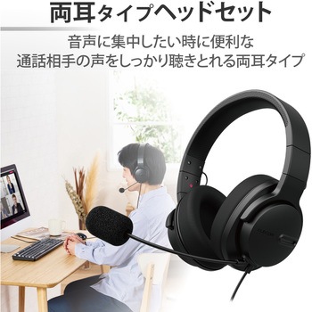 ヘッドホン ヘッドセット マイク付き 有線 USB接続 両耳大型オーバーヘッドホンタイプ ミュートスイッチ付き 無指向性 ステレオ テレワーク WEB会議 オンライン授業 ブラック エレコム
