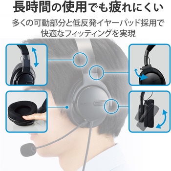 ヘッドホン ヘッドセット マイク付き 有線 USB接続 両耳大型オーバーヘッドホンタイプ ミュートスイッチ付き 無指向性 ステレオ テレワーク WEB会議 オンライン授業 ブラック エレコム