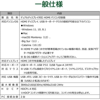 デュアルディスプレイ対応 HDMIパソコン切替器 ラトックシステム