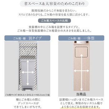 さわやかなごみ箱一体型食器棚 ごみ箱1つタイプ - ホームテイスト