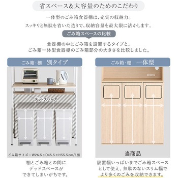さわやかなごみ箱一体型食器棚 ごみ箱3つタイプ ホームテイスト