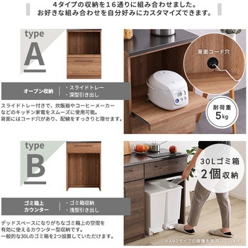 日本製 特殊鋼板を使った組み合わせキッチンカウンター 180cm ゴミ箱上カウンター+扉収納+扉収納 ホームテイスト