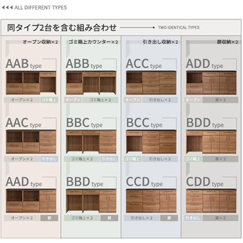 日本製 特殊鋼板を使った組み合わせキッチンカウンター 180cm ゴミ箱上カウンター+扉収納+扉収納 ホームテイスト