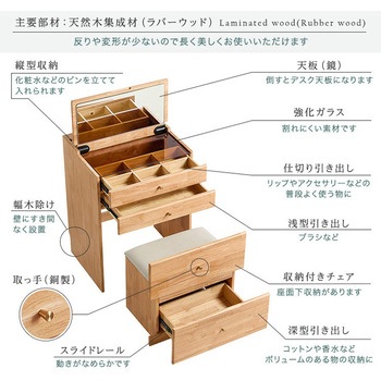 チェア付き コンパクトマルチ収納ドレッサー 【Lund-ルンド-】 ホームテイスト
