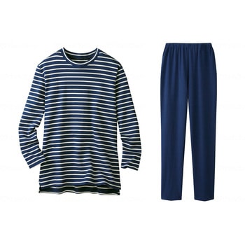 綿100%スムースボーダー柄パジャマ/ネイビー/L セルヴァン