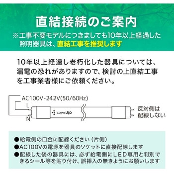 直管形LED40形/昼白色(5000K)/2100lm/Ra97/消費電力:18W Φ28細管タイプ/高演色形クラス4対応【工事必須タイプ】 エコリカ