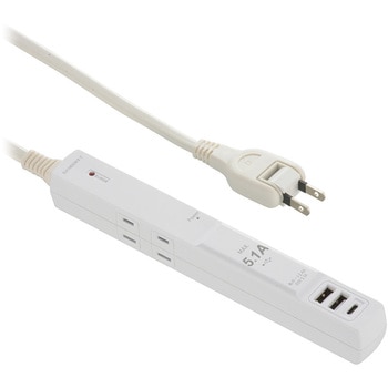 発煙ガードタップ 4個口 USB3ポート付き 雷ガード 1.5m オーム電機