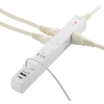 発煙ガードタップ 4個口 USB3ポート付き 雷ガード 1.5m オーム電機
