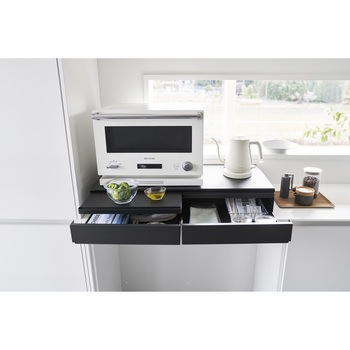 ツーウェイキッチン家電下引き出し&スライドテーブル タワー W80 ブラック - 山崎実業