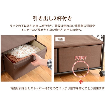 ハンガーラック(引き出し2杯) 幅 75 cm 衣類収納 省スペース コンパクト チェストハンガー 萩原