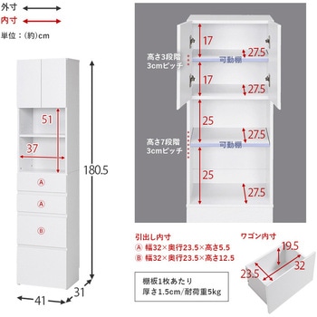 ハイタイプ 隙間収納 幅 41 cm キッチン ラック 収納 食器棚 萩原