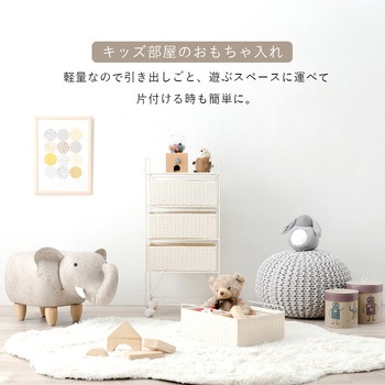 ランドリー 収納 バスケット 4段 幅 40 cm 薄型 スリム キャスター付き ラタン風 萩原