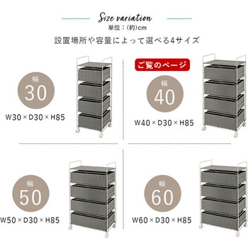 ランドリー 収納 バスケット 4段 幅 40 cm 薄型 スリム キャスター付き ラタン風 萩原