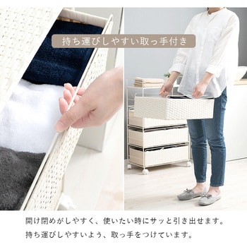 ランドリー 収納 バスケット 4段 幅 50 cm 薄型 スリム キャスター付き ラタン風 萩原