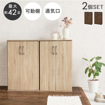 フラット 扉 シューズラック 2点 セット 幅 60 cm 大容量 萩原