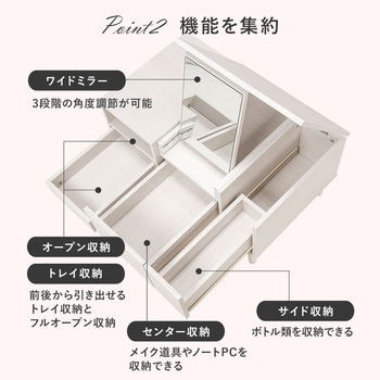 ドレッサーテーブル 選べるサイズ 幅 75 / 幅 95 cm 大容量 ロータイプ メイク コスメ 鏡台 萩原