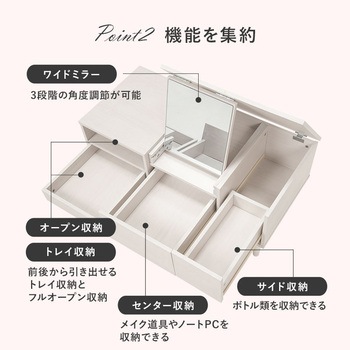 ドレッサーテーブル 選べるサイズ 幅 75 / 幅 95 cm 大容量 ロータイプ メイク コスメ 鏡台 萩原