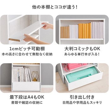 1cm 刻みで調節できる 本棚 大容量 【 選べるサイズ 幅60 / 幅90 cm 】ハイタイプ 薄型 省スペース 萩原