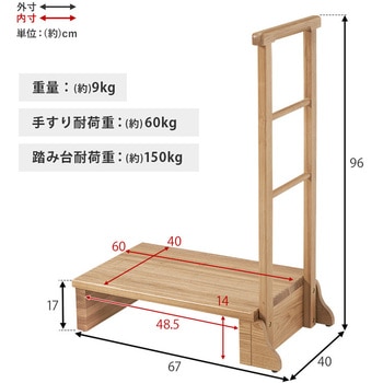 手すり付き 玄関踏み台 選べる3サイズ 幅 67 / 74 / 97 cm 萩原