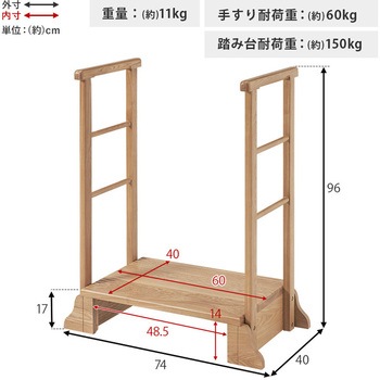 手すり付き 玄関踏み台 選べる3サイズ 幅 67 / 74 / 97 cm 萩原