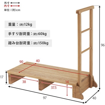 手すり付き 玄関踏み台 選べる3サイズ 幅 67 / 74 / 97 cm 萩原